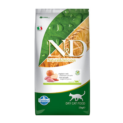 N&D Tahılsız Yaban Domuzu Etli ve Elmalı 10 Kg Yetişkin Kuru Kedi Maması