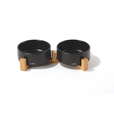 M-Pets Opera Seramik Mama Kabı Bamboo Standlı 2x350ml Black