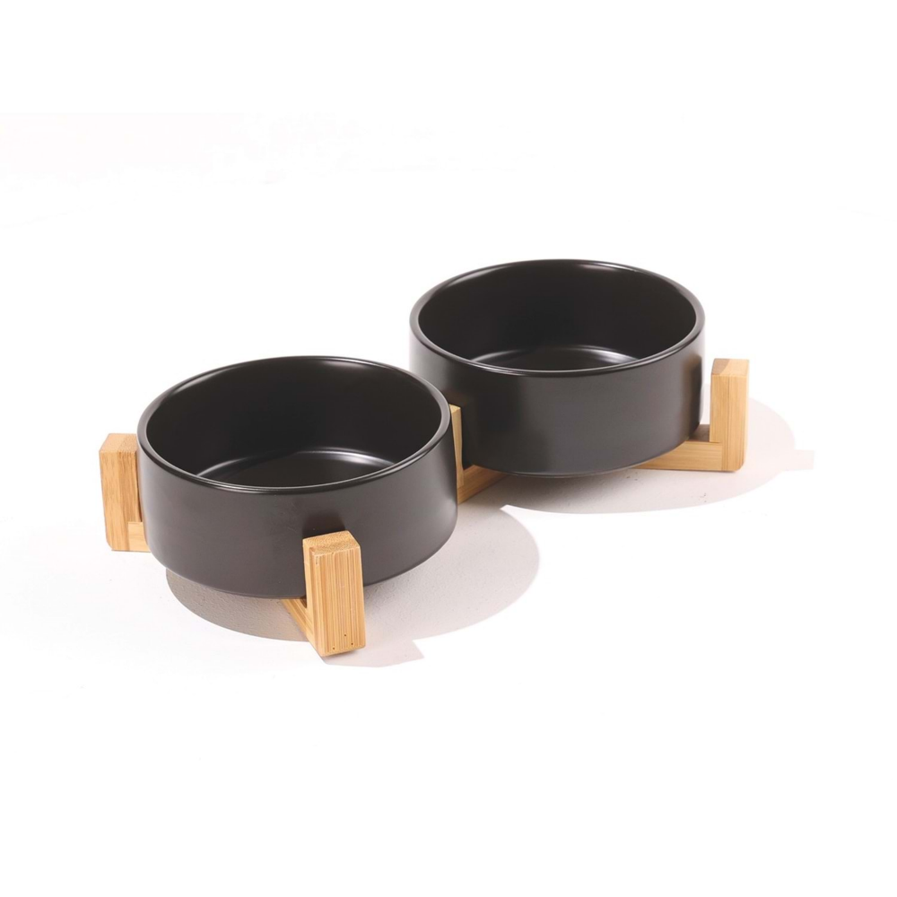 M-Pets Opera Seramik Mama Kabı Bamboo Standlı 2x350ml Black