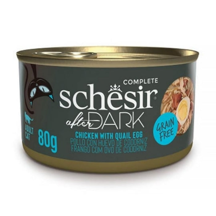 Schesir After Dark Tavuk ile Bıldırcın Yumurtası Et Suyunda Yetişkin Kedi Konservesi 80g