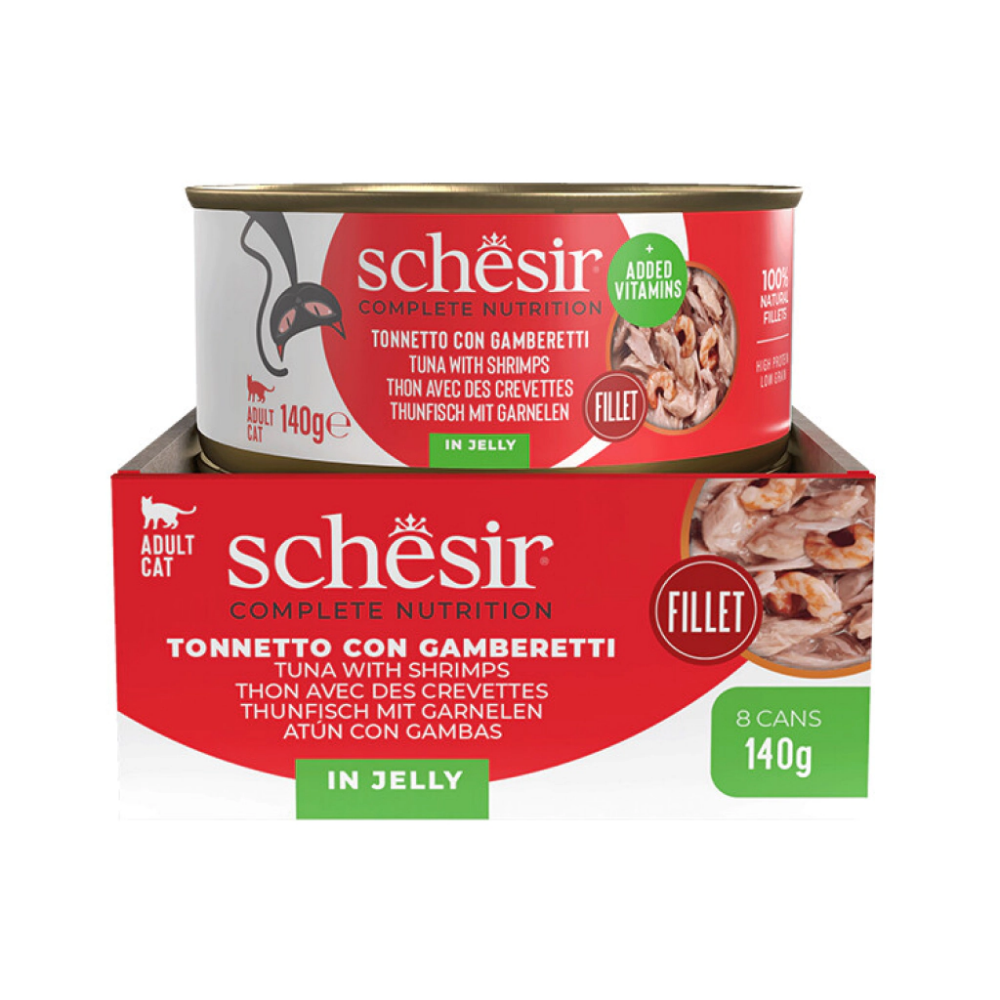 Schesir Tam ve Dengeli Ton Balığı ile Karidesli Jöle İçinde Kedi Konservesi 140g