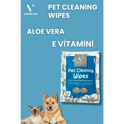 VETDELUXE Pet Cleaning Wipes E Vitamini Aloe Vera Destekli Evcil Hayvan Temizleme Havlusu 21x21 Cm