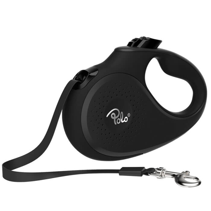 Polo Solid Siyah Otomatik Köpek Tasması Small 5m/15 Kg
