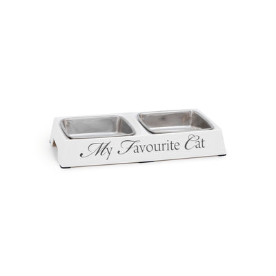 Beeztees DBL Kedi İkili Mama ve Su Kabı, Paslanmaz Çelik, Beyaz, 24x12x4cm, 2x130ml