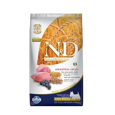 N&D Düşük Tahıllı Kuzu Etli Yaban Mersinli 2.5 Kg Mini Yetişkin Kuru Köpek Maması