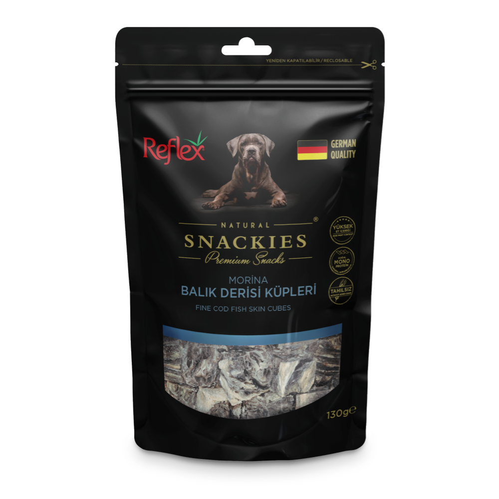 Reflex Snackies Morina Balık Derisi Küpleri Yetişkin Köpek Ödülü 130gr