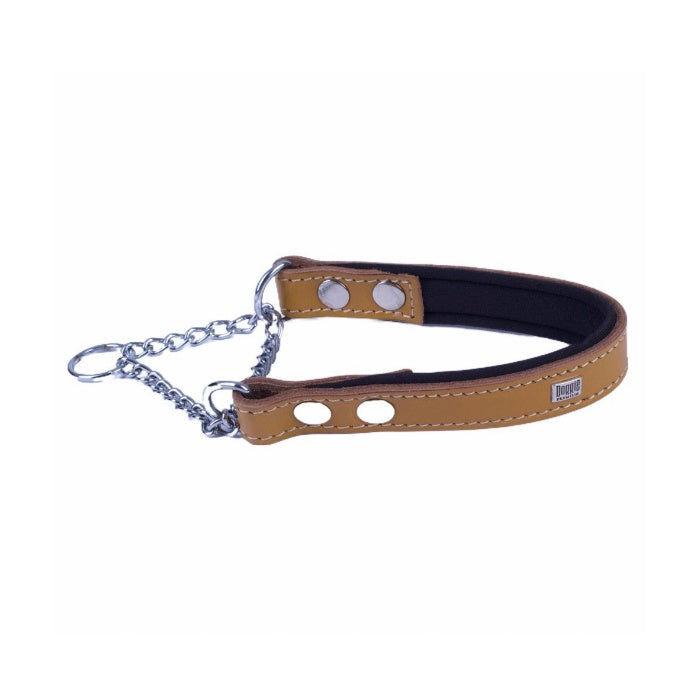 Doggie Konforlu Gerçek Deriden El Yapımı Boğma Zincirli Köpek Boyun Tasması - 2x35-45cm - Camel