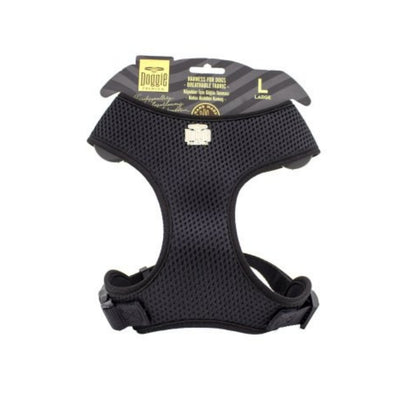 Doggie Havalı Dokumadan El Yapımı Küçük Irk Köpek Göğüs Tasması L-2x45-55cm - Black