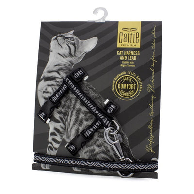Cattie Desenli Kedi Göğüs & Gezdirme Takımı Siyah 1X25-40Cm