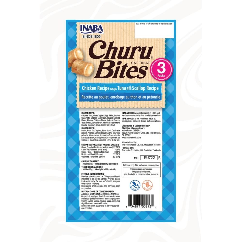 Inaba Ciao Churu Bites Tavuk Sargılı, Deniz Taraklı ve Ton Balıklı Kedi Ödül Maması 3 x 10 Gr
