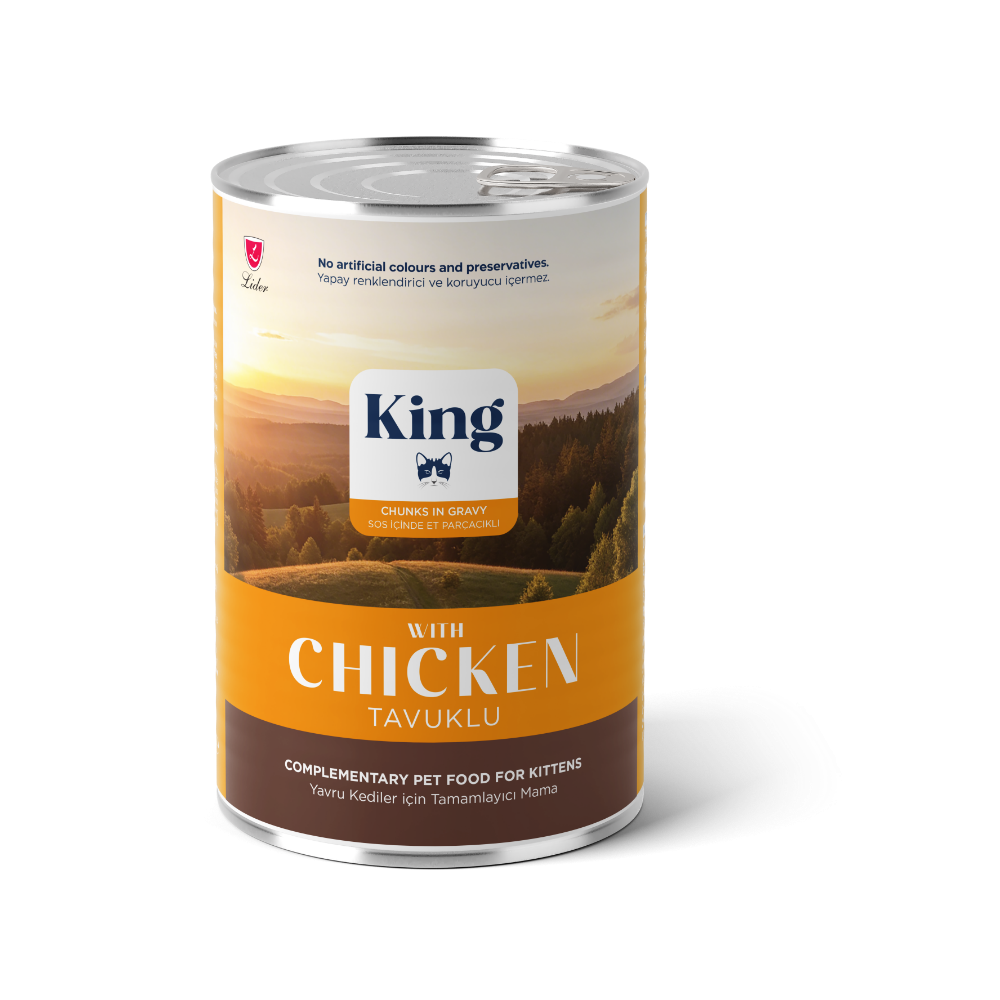 King Sos İçinde Et Parçacıklı Tavuklu Yavru Kedi Konserve 400 Gr