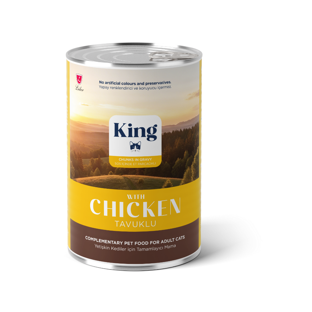 King Sos İçinde Et Parçacıklı Tavuklu Yetişkin Kedi Konserve 400 Gr