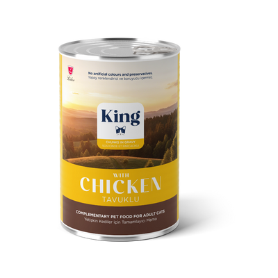 King Sos İçinde Et Parçacıklı Tavuklu Yetişkin Kedi Konserve 400 Gr
