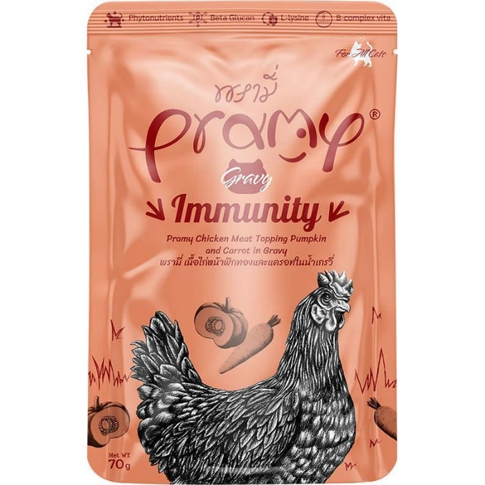 Pramy Sos İçinde Tavuklu, Bal Kabaklı Ve Havuçlu Yetişkin Kedi Maması 70gr