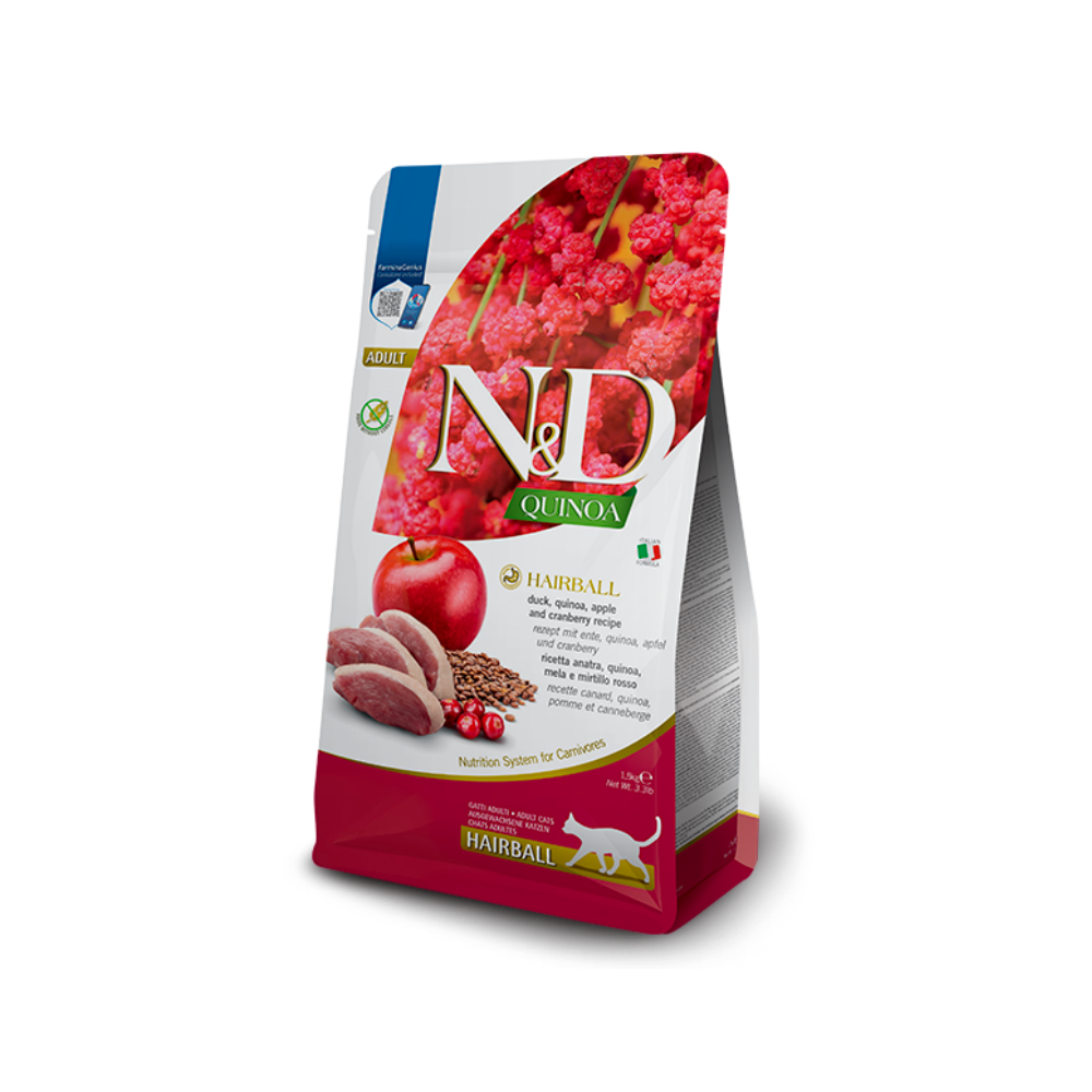N&D Quinoa Hairball Ördek Etli Kinoa ve Elmalı 1.5 Kg Yetişkin Kedi Maması