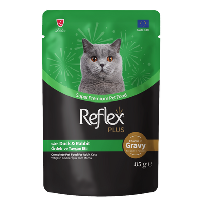 Reflex Plus Pouch Sos İçinde Et Parçacıklı Ördekli&Tavşanlı Yetişkin Kedi Maması 85 G