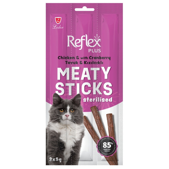 Reflex Plus Tavuklu Ve Kızılcıklı Çubuk Kısırlaştırılmış Kedi Ödülleri 3*5 Gr