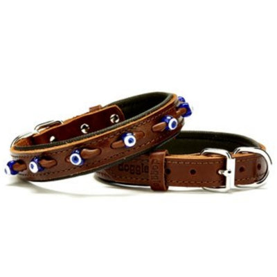 Doggie Konfor Deri Nazar Boncuklu Boyun Tasması Kahve 2X30-35Cm