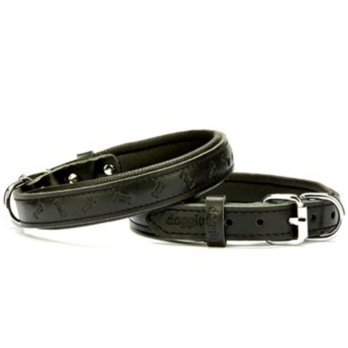 Doggie Konfor Deri Kemik Desenli Boyun Tasması Siyah 2X35-40Cm