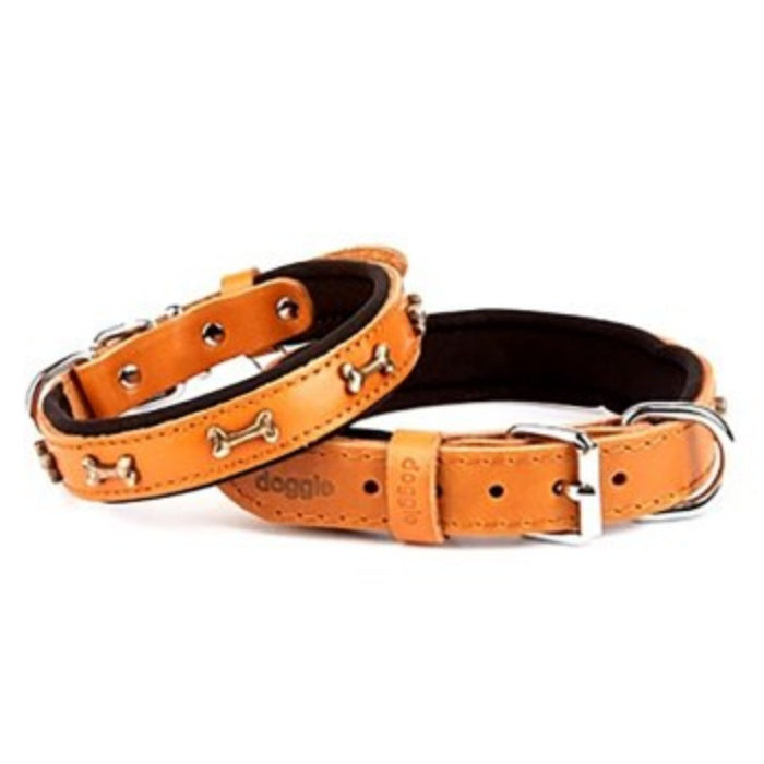 Doggie Konfor Deri Kemik Süslü Boyun Tasması Camel 2X35-40Cm
