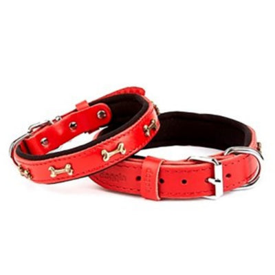 Doggie Konfor Deri Kemik Süslü Boyun Tasması Kırmızı 2X35-40Cm