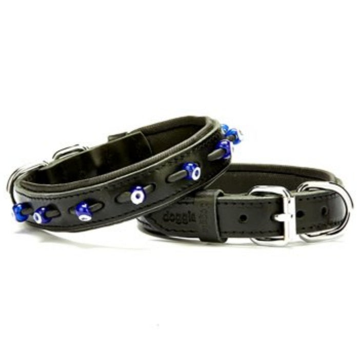 Doggie Konfor Deri Nazar Boncuklu Boyun Tasması Siyah 2,5X37-45Cm