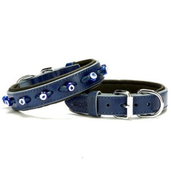 Doggie Konfor Deri Nazar Boncuklu Boyun Tasması Royalmavi 2,5X37-45Cm