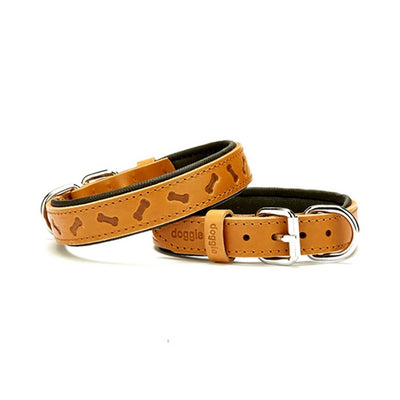 Doggie Konfor Deri Kemik Desenli Boyun Tasması Camel 2,5X37-45Cm