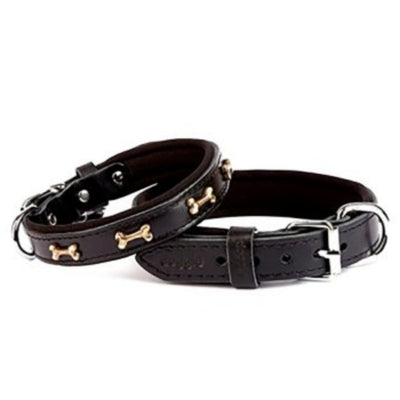 Doggie Konfor Deri Kemik Süslü Boyun Tasması Siyah 2,5X37-45Cm