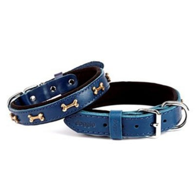 Doggie Konfor Deri Kemik Süslü Boyun Tasması Royalmavi 2,5X37-45Cm