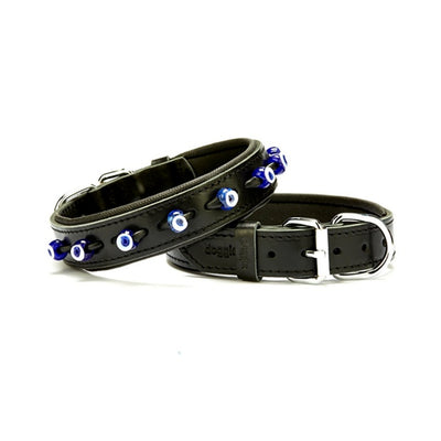 Doggie Konfor Deri Nazar Boncuklu Boyun Tasması Siyah 3X42-50Cm
