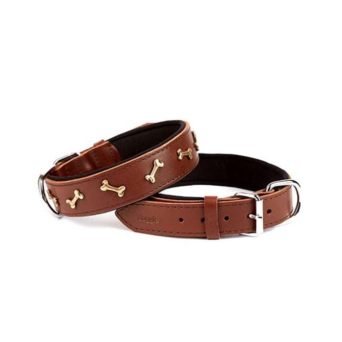 Doggie Konfor Deri Kemik Süslü Boyun Tasması Kahve 3X42-50Cm