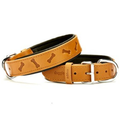 Doggie Konfor Deri Kemik Desenli Boyun Tasması Camel 3,5X52-60Cm