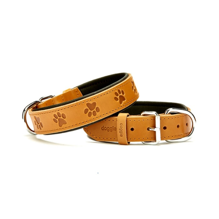 Doggie Konfor Deri Pati Desenli Boyun Tasması Camel 3,5X52-60Cm