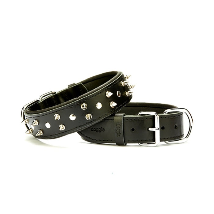 Doggie Konfor Deri Çivili Boyun Tasması Siyah 4X52-60Cm