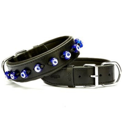 Doggie Konfor Deri Nazar Boncuklu Boyun Tasması Siyah 4X47-55Cm