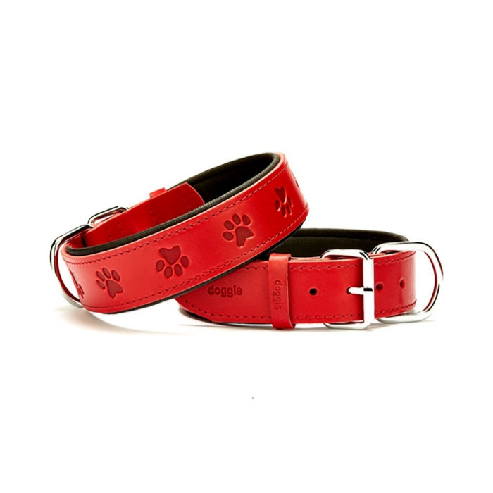 Doggie Konfor Deri Pati Desenli Boyun Tasması Kırmızı 4X47-55Cm
