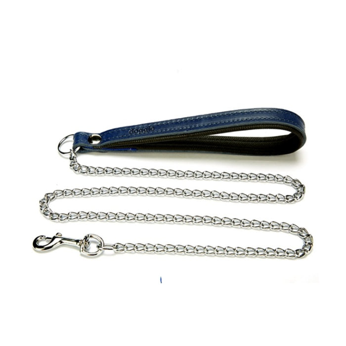 Doggie Konforlu Gerçek Deriden El Yapımı Zincirli Köpek Gezdirme Kayışı 2x110cm - Royal Blue