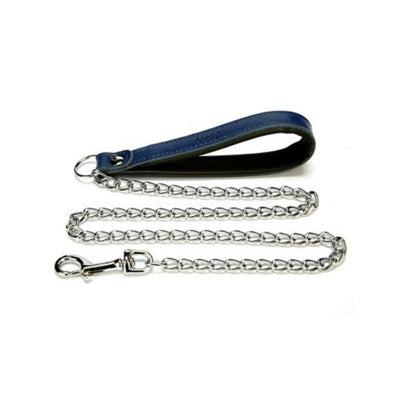 Doggie Konforlu Gerçek Deriden El Yapımı Zincirli Köpek Gezdirme Kayışı 3x110cm - Royal Blue