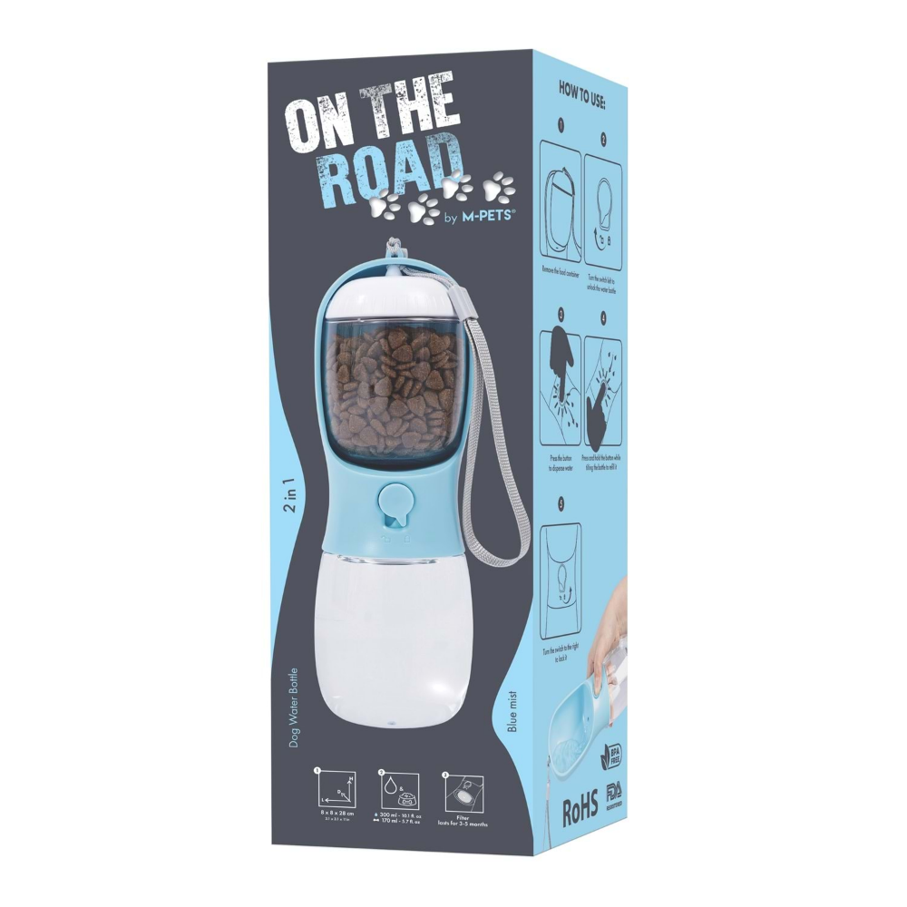 M-PETS On The Road 2İn1 Köpek Seyahat Suluğu 300Ml Blue