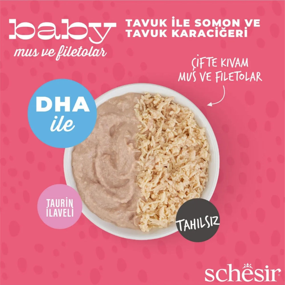 Schesir Baby Tavuk ile Somon Mus ve Fileto Konserve 55g