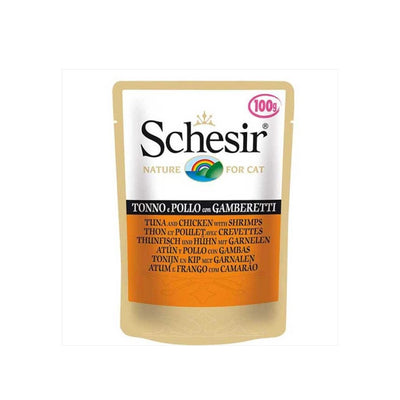 Schesir Jelly Ton Balıklı Tavuk Filetolu ve Karidesli Jöle İçinde Yetişkin Kedi Pouch 85g