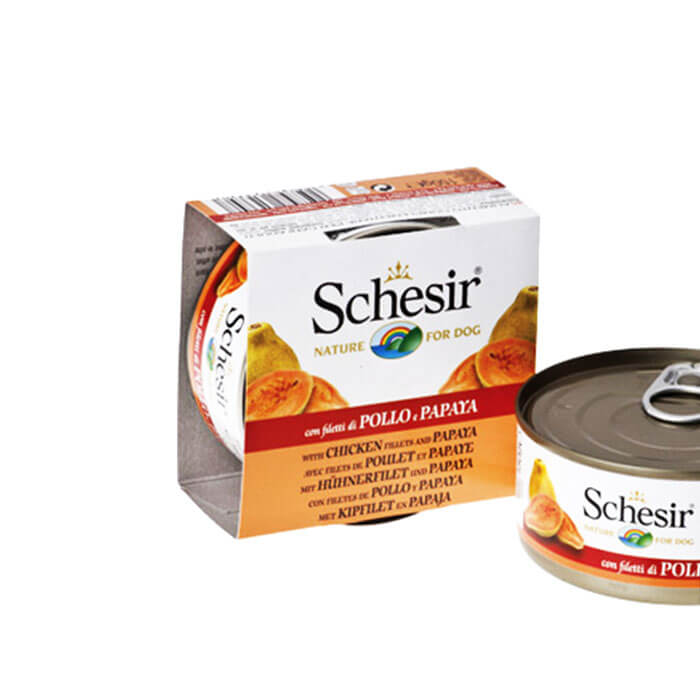 Schesir Jelly Tavuk ve Papaya Jöle İçinde Yetişkin Köpek Konservesi 150g