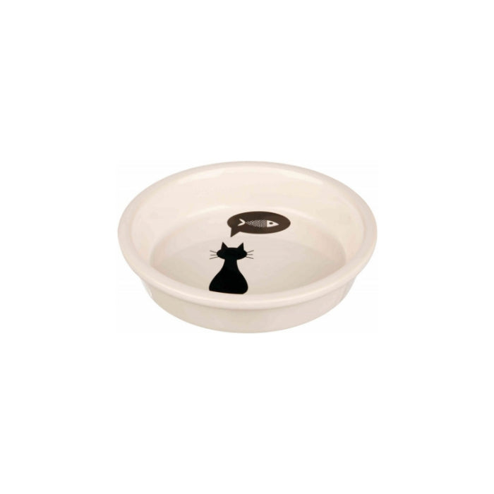 Trixie Seramik Kedi Mama Ve Su Kabı Kedi/Balık Desenli, 0,25 L / 13 Cm Beyaz