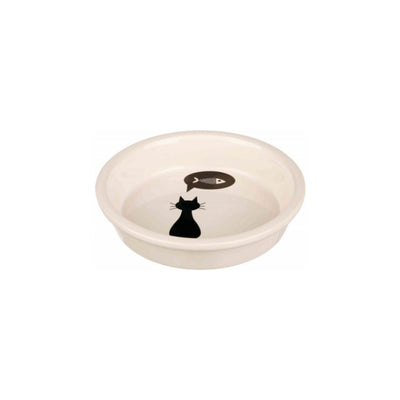 Trixie Seramik Kedi Mama Ve Su Kabı Kedi/Balık Desenli, 0,25 L / 13 Cm Beyaz