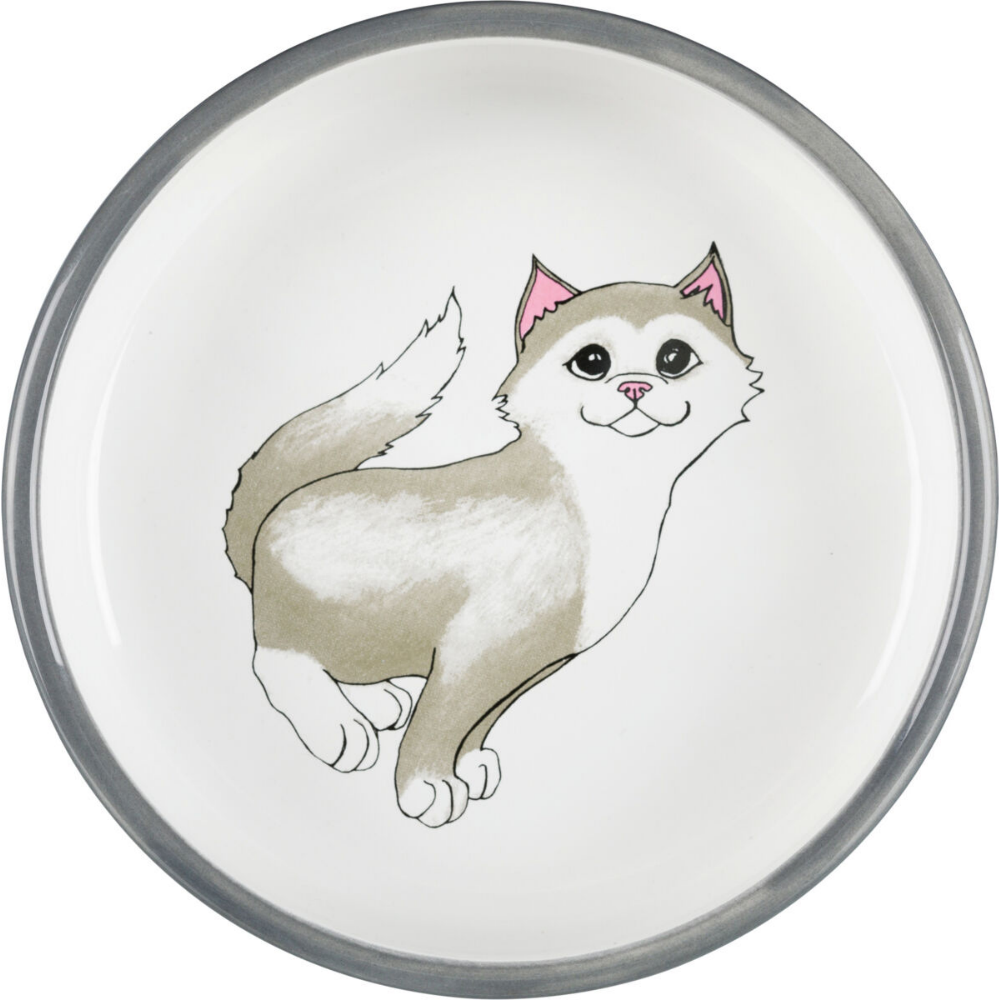 Trixie Seramik Kedi Mama Ve Su Kabı 0,3 L, 15 Cm, Gri/Beyaz