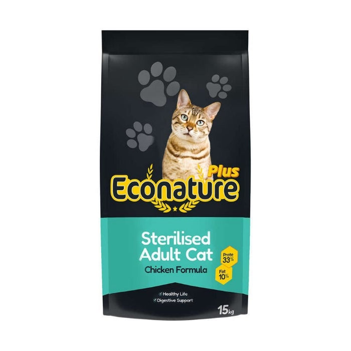 Econature Plus Kısırlaştırılmış Kuru Kedi Maması (Sterilised) Tavuk Etli 15KG