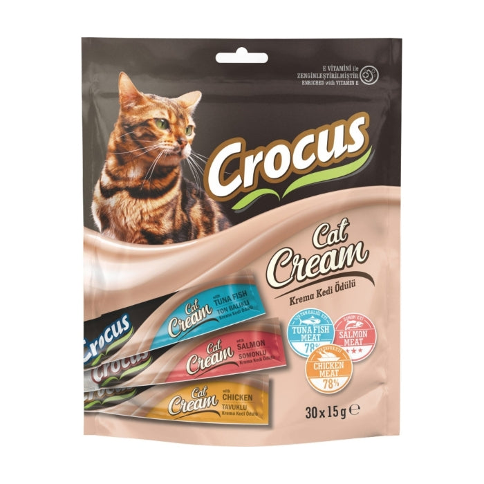 Crocus Çoklu Tavuklu Ton Balıklı Somonlu Krema Kedi Ödülü 30x15gr