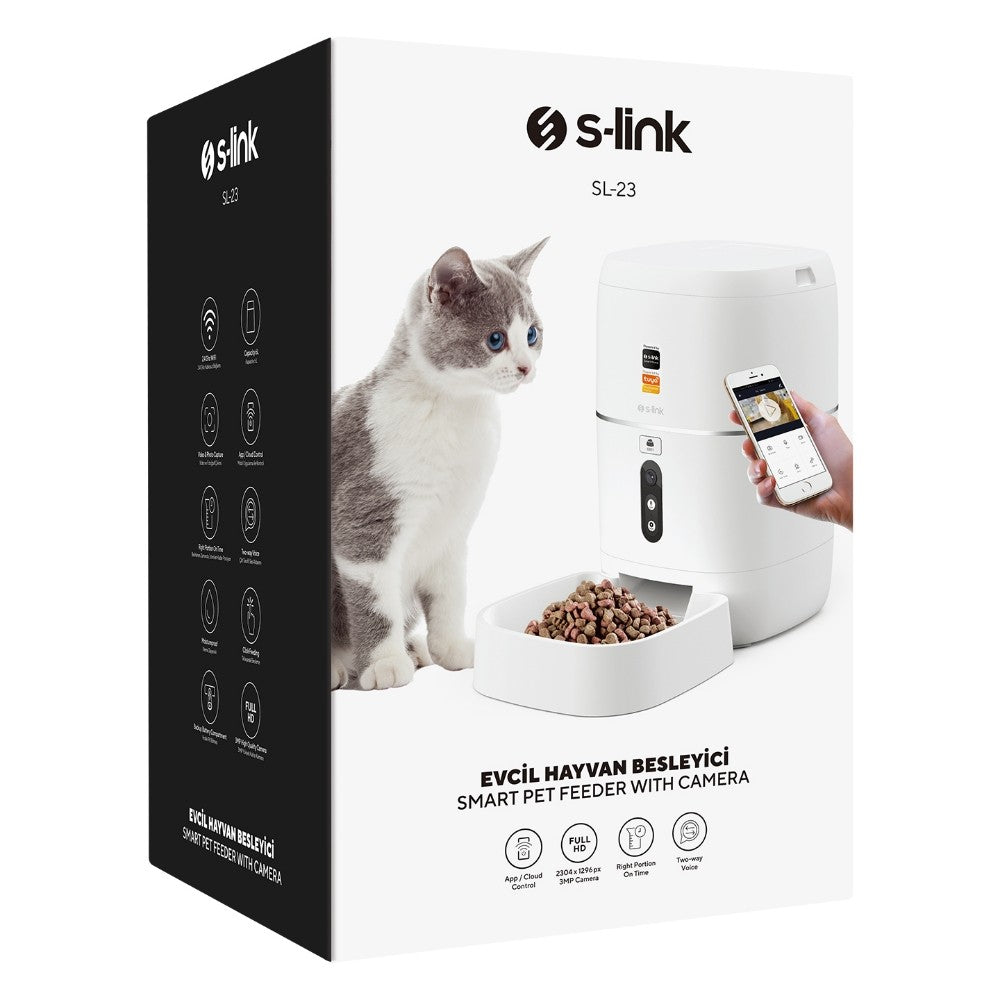 S-link SL-23 Otomatik Yem Kabı 3MP Kamerali Iki Yönlü Ses 6L Wifi Tuya Destekli Akıllı Kedi köpek Besleyici
