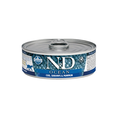 N&D Ocean Tahılsız Ton Balığı&Morina Balığı&Karides&Balkabağı 70gr Yaş Kedi Konservesi